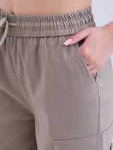 Women Trouser Cargo Fit Olive High Rise
