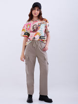 Women Trouser Cargo Fit Olive High Rise