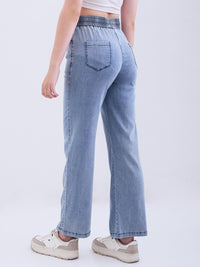 Women Trouser Straight Fit Blue High Rise
