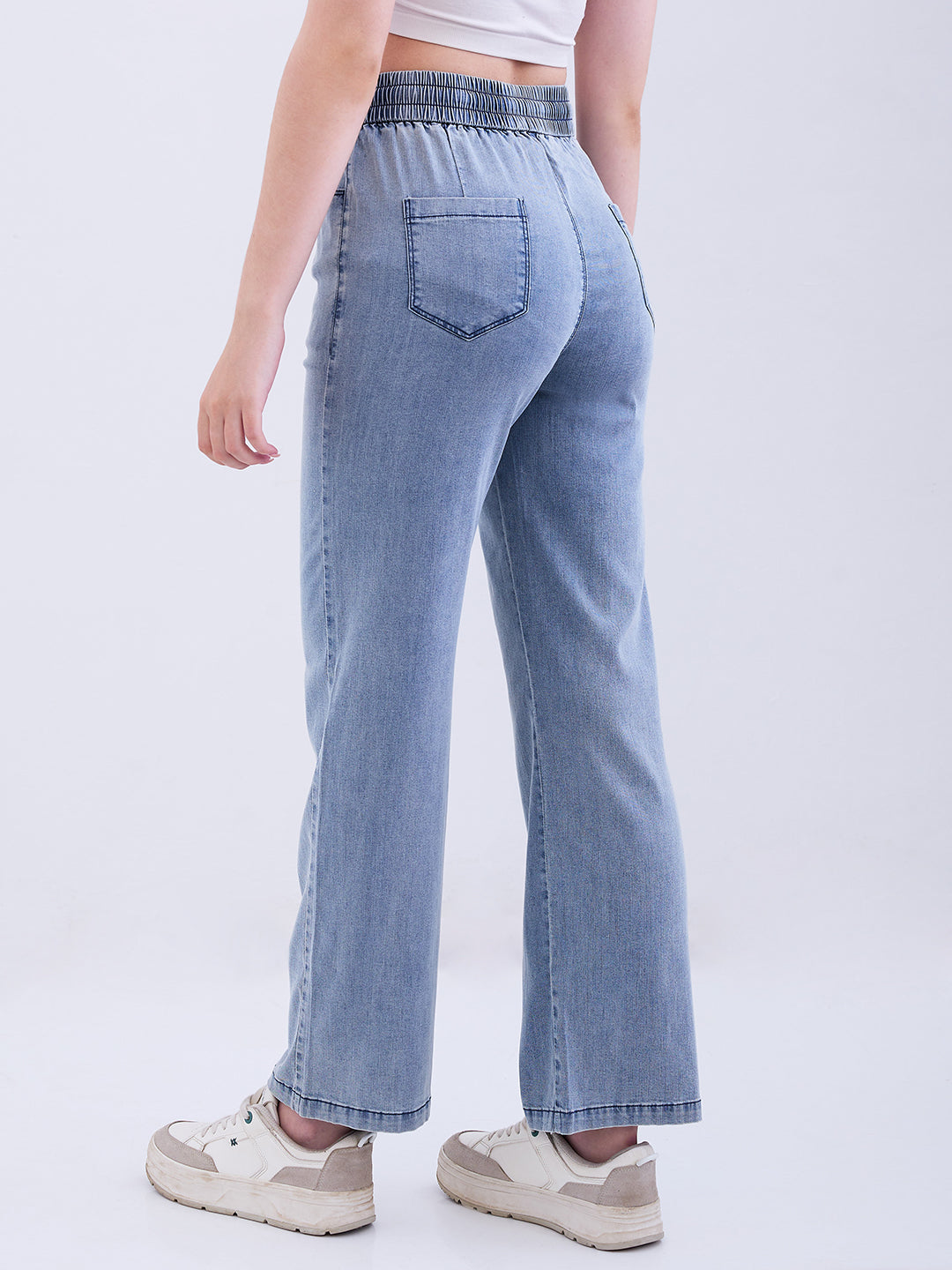 Women Trouser Straight Fit Blue High Rise