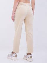 Women Trouser Slim Fit Beige Mid Rise