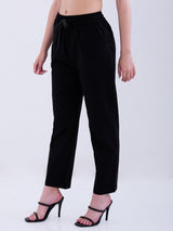 Women Trouser Slim Fit Black Mid Rise