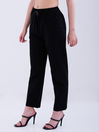 Women Trouser Slim Fit Black Mid Rise