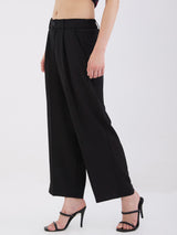 Women Trouser Wide Leg Black High Rise