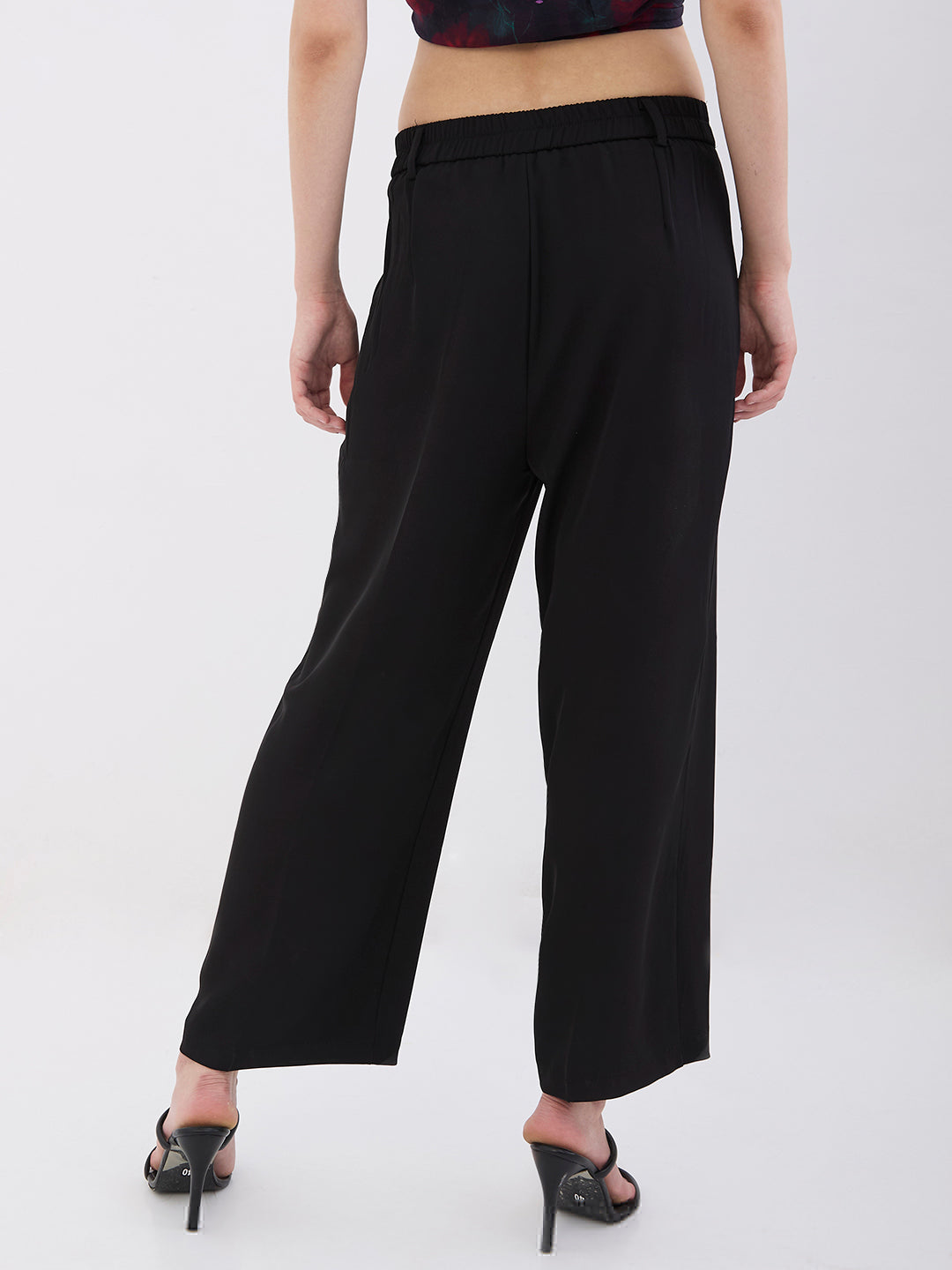 Spykar Black High Rise Wide Leg Casual Trousers For Women