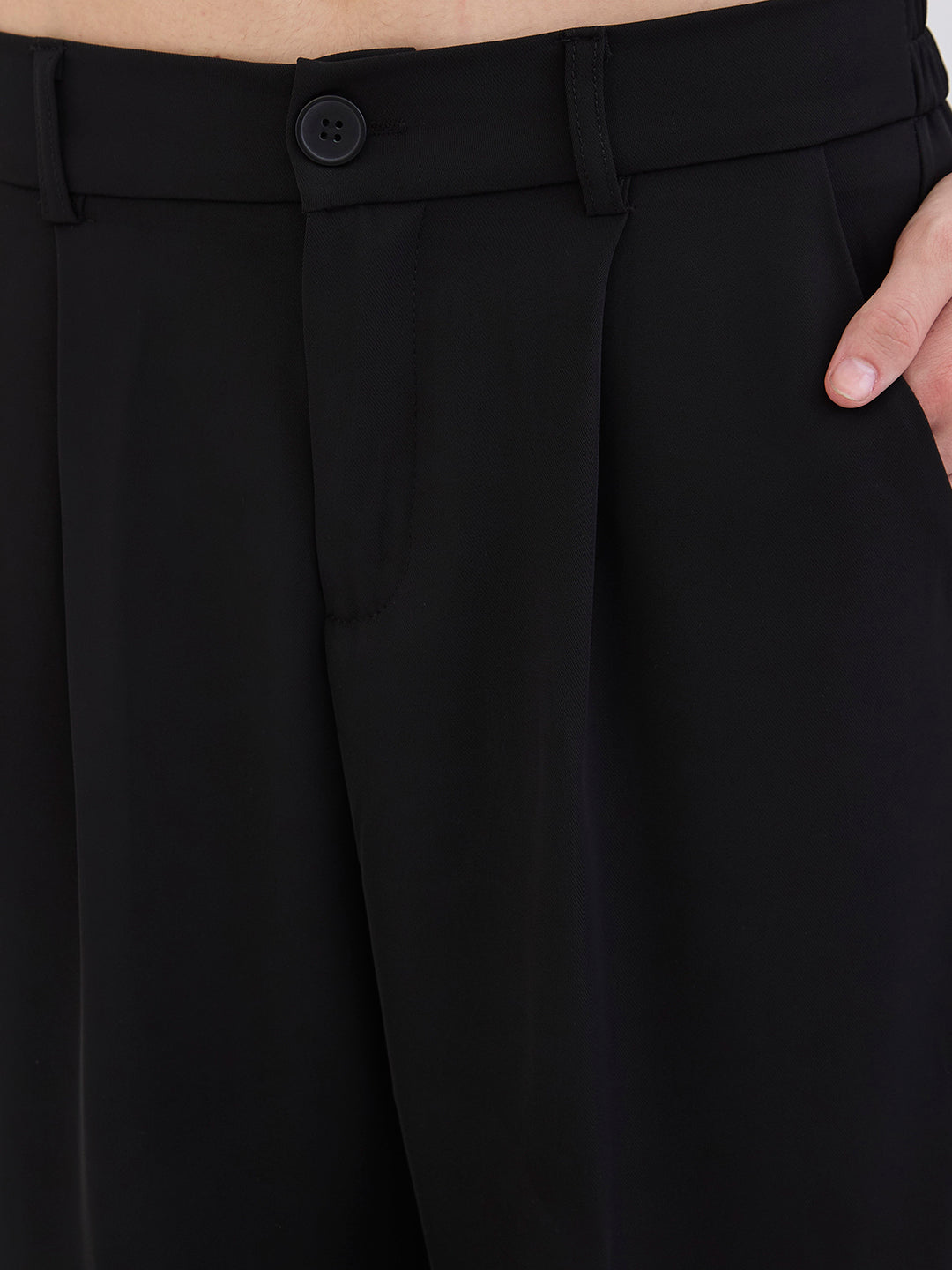 Spykar Black High Rise Wide Leg Casual Trousers For Women