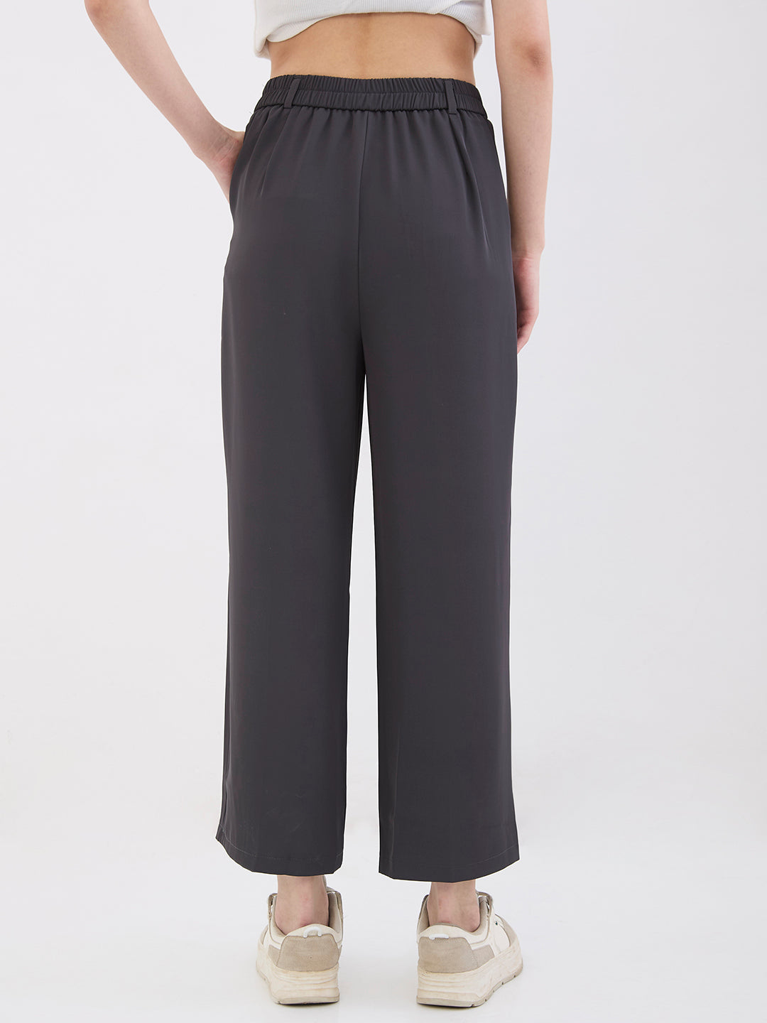 Spykar Dark Grey High Rise Wide Leg Casual Trousers For Women
