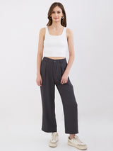 Women Trouser Wide Leg Grey High Rise