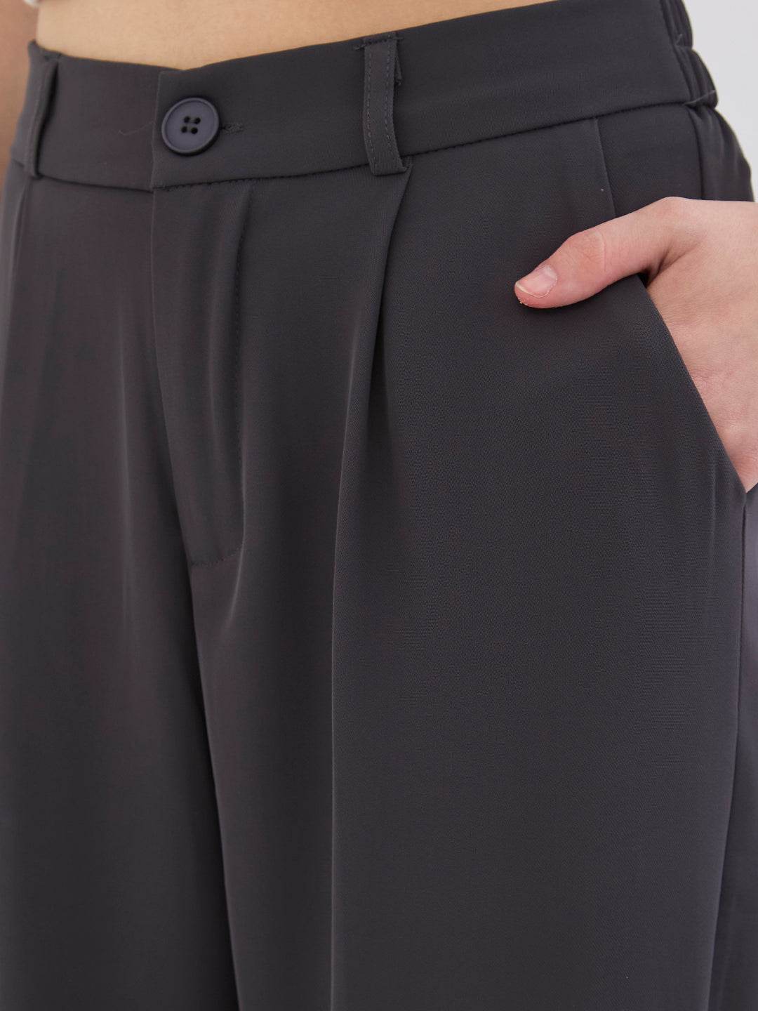 Spykar Dark Grey High Rise Wide Leg Casual Trousers For Women