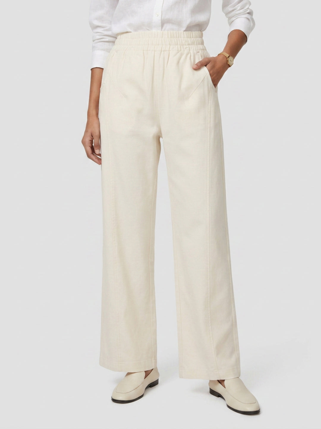 Women Trouser Straight Fit White High Rise