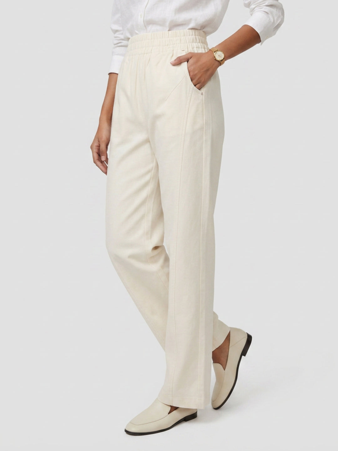 Women Trouser Straight Fit White High Rise