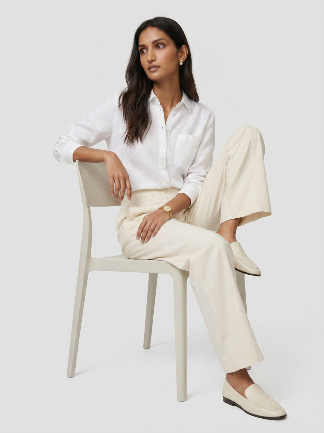 Women Trouser Straight Fit White High Rise