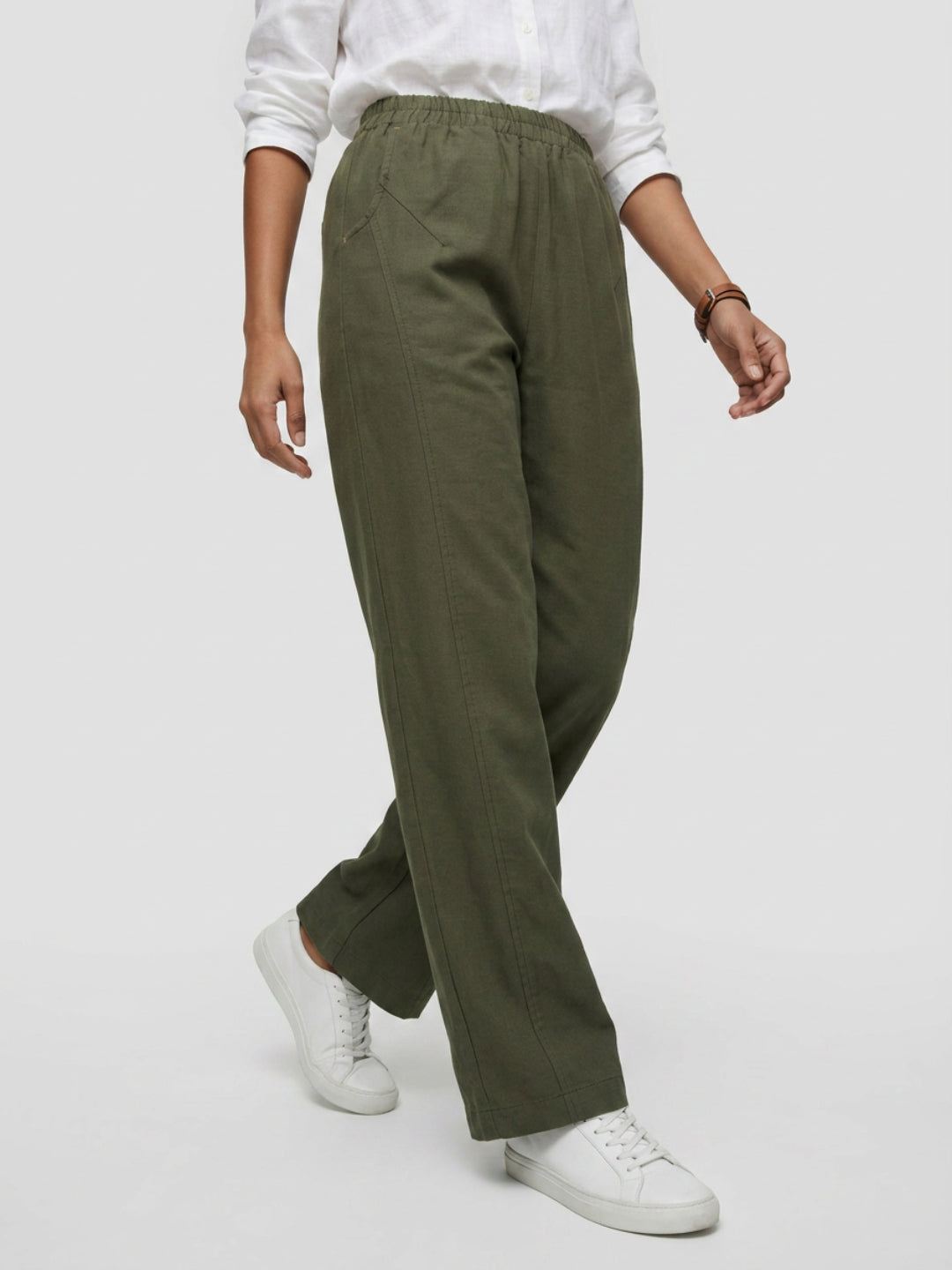 Women Trouser Straight Fit Green High Rise