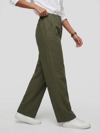 Women Trouser Straight Fit Green High Rise