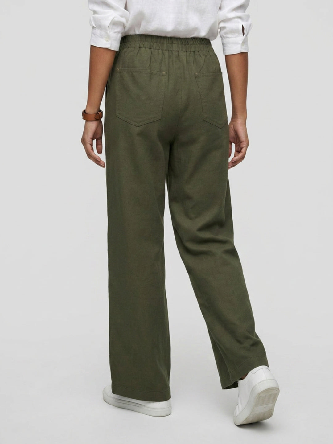 Women Trouser Straight Fit Green High Rise