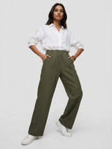 Women Trouser Straight Fit Green High Rise