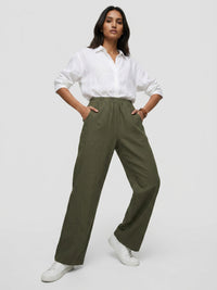 Women Trouser Straight Fit Green High Rise