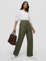 Women Trouser Straight Fit Green High Rise