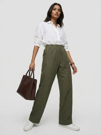 Women Trouser Straight Fit Green High Rise