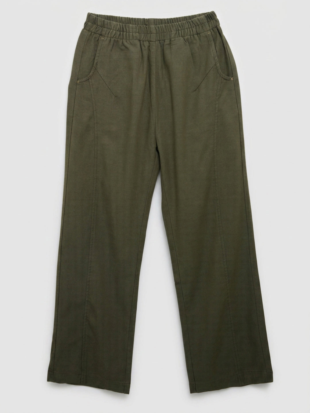 Women Trouser Straight Fit Green High Rise