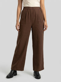 Women Trouser Straight Fit Brown High Rise
