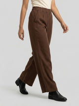 Women Trouser Straight Fit Brown High Rise