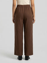 Women Trouser Straight Fit Brown High Rise