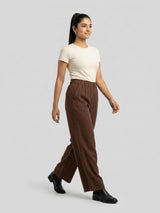 Women Trouser Straight Fit Brown High Rise