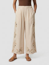 Women Trouser Straight Fit Beige Mid Rise