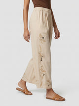 Women Trouser Straight Fit Beige Mid Rise