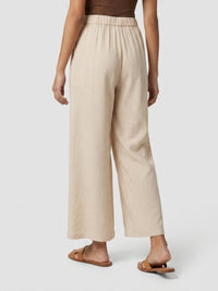 Women Trouser Straight Fit Beige Mid Rise