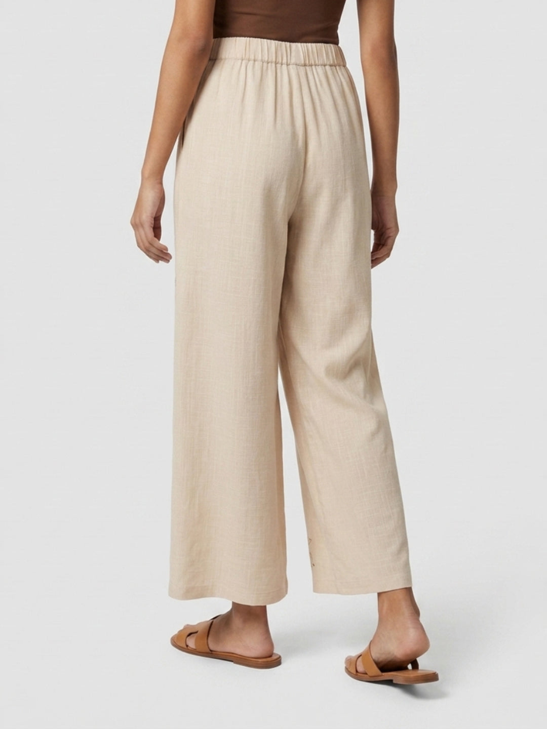 Women Trouser Straight Fit Beige Mid Rise