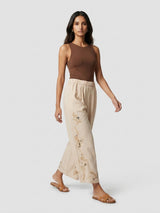 Women Trouser Straight Fit Beige Mid Rise