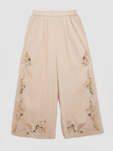 Women Trouser Straight Fit Beige Mid Rise