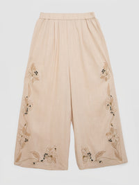 Women Trouser Straight Fit Beige Mid Rise