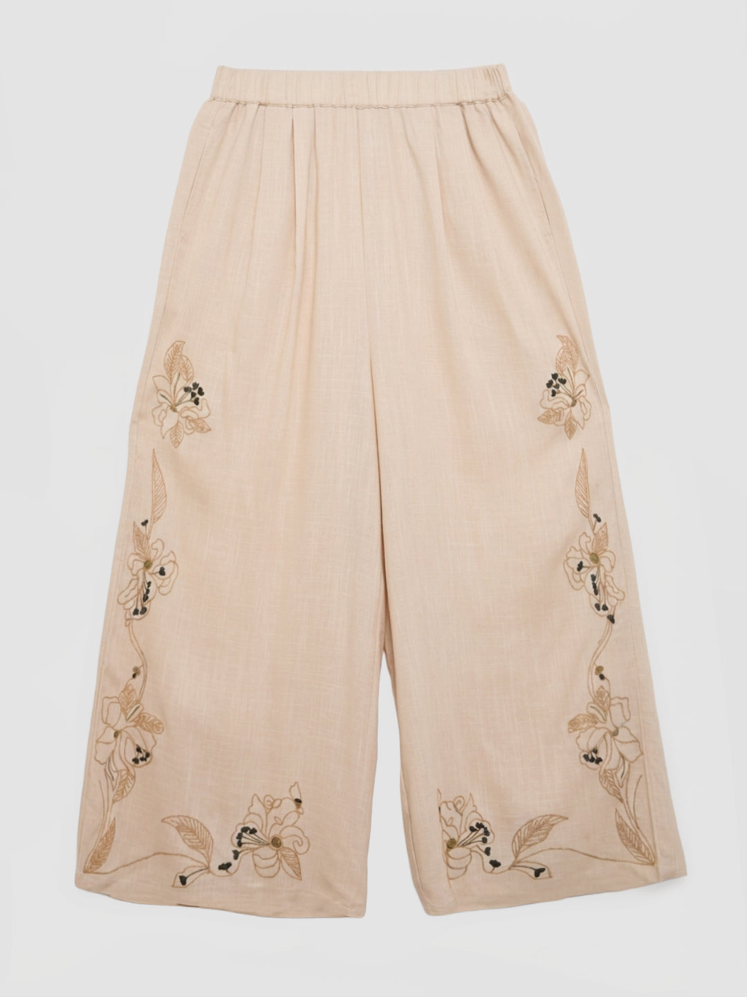 Women Trouser Straight Fit Beige Mid Rise