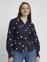 Spykar Women Black Cotton Regular Fit Full Sleeve Printed Shirt