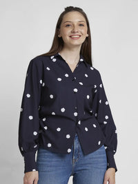 Spykar Women Black Cotton Regular Fit Full Sleeve Printed Shirt