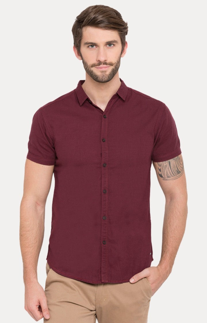 Spykar Men'S Red Cotton Solid Casual Shirts