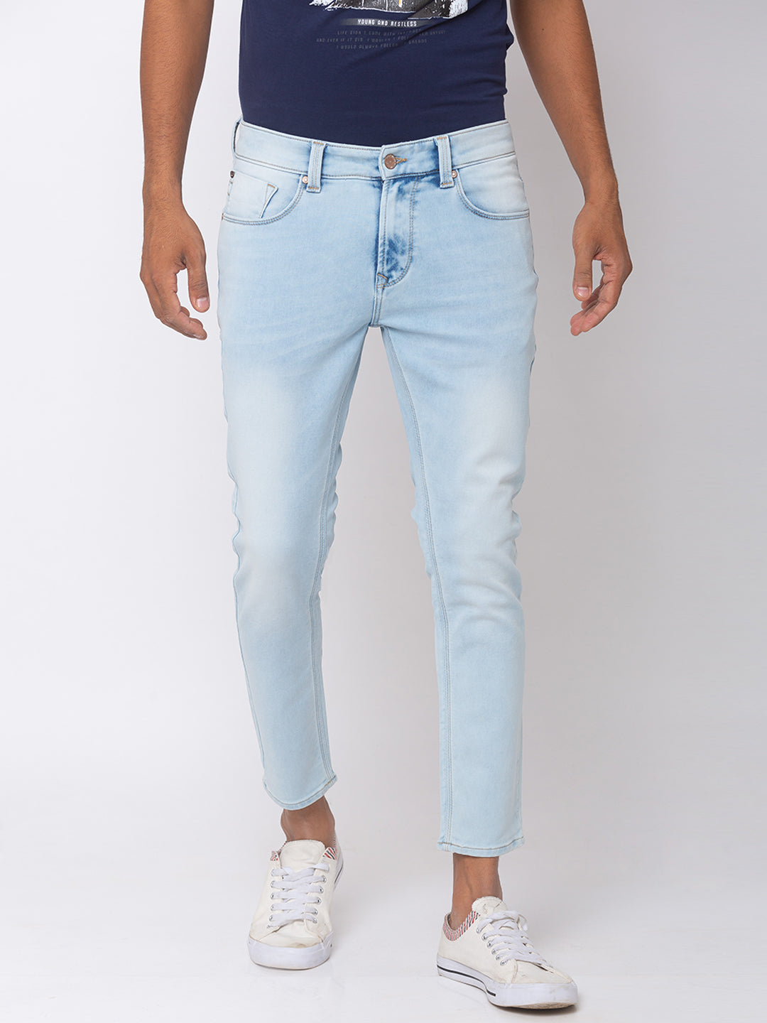 Spykar Men Light Blue Slim Fit Tapered Length Mid Rise Jeans(Kano)