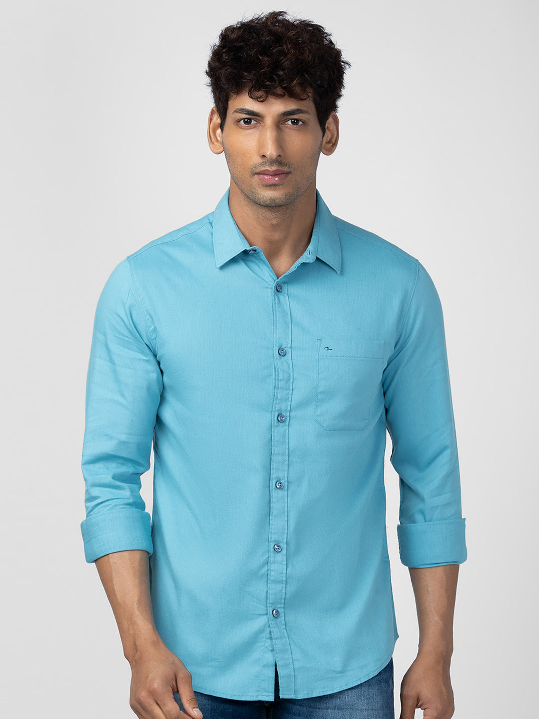 Spykar Men Haze Blue Cotton Slim Fit Plain Shirt