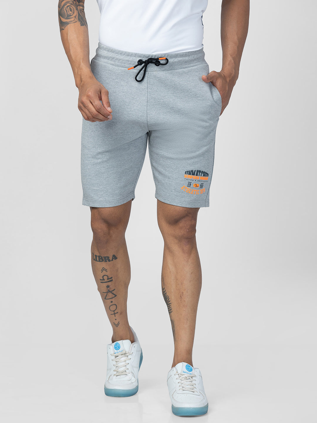 Spykar Men Ecru Melange Cotton Regular Fit Shorts