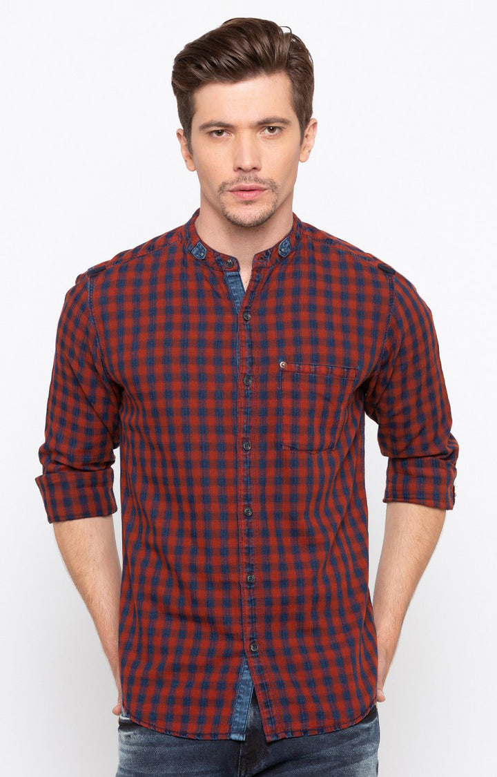 Spykar Men'S Red Cotton Checked Casual Shirts