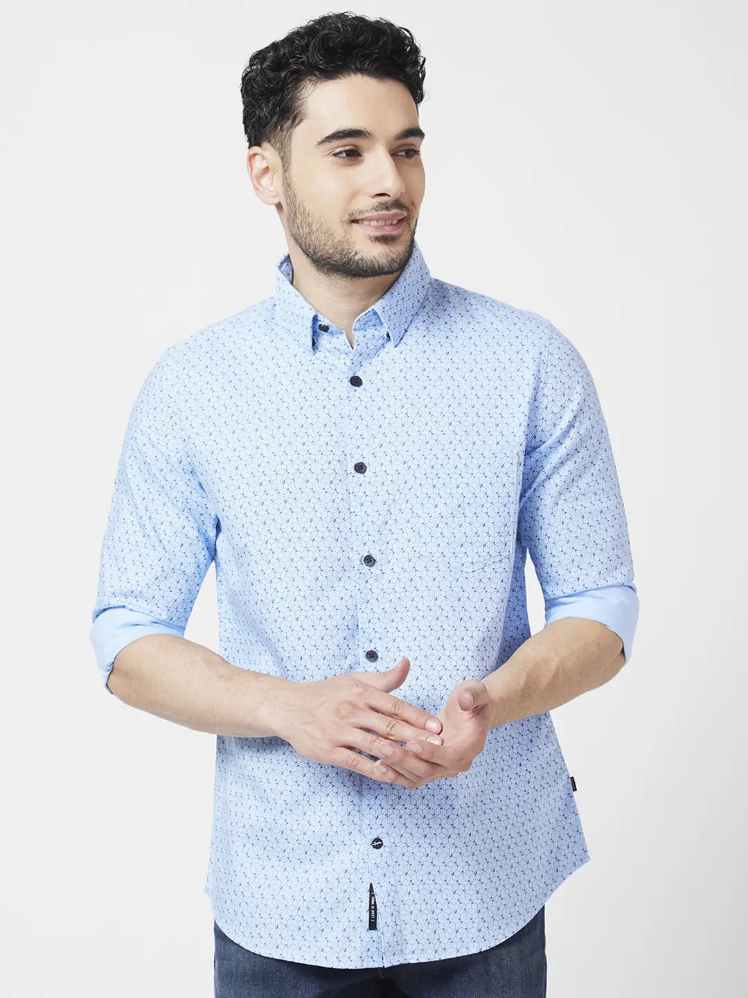 Buy Spykar Men Sky Blue Cotton Regular Slim Fit Full Sleeve Plain Shirt Online