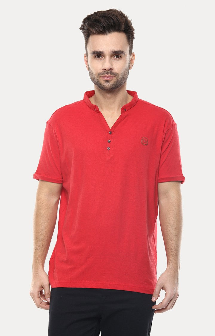 Spykar Red Melange Slim Fit Men T-Shirts