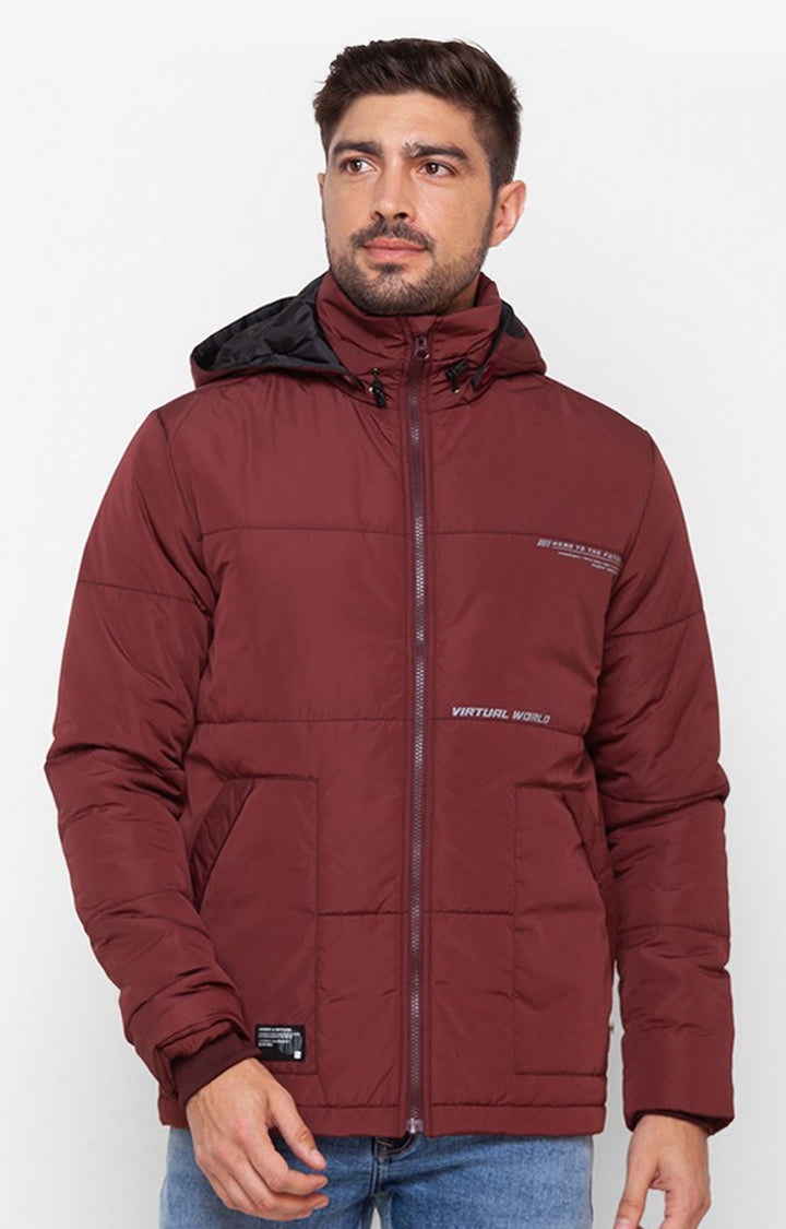 Spykar Wine Red Nylon Full Sleeve Casual Jacket For Men