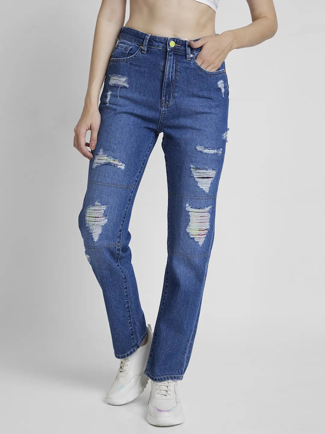 Women Jeans Straight Fit Blue High Rise