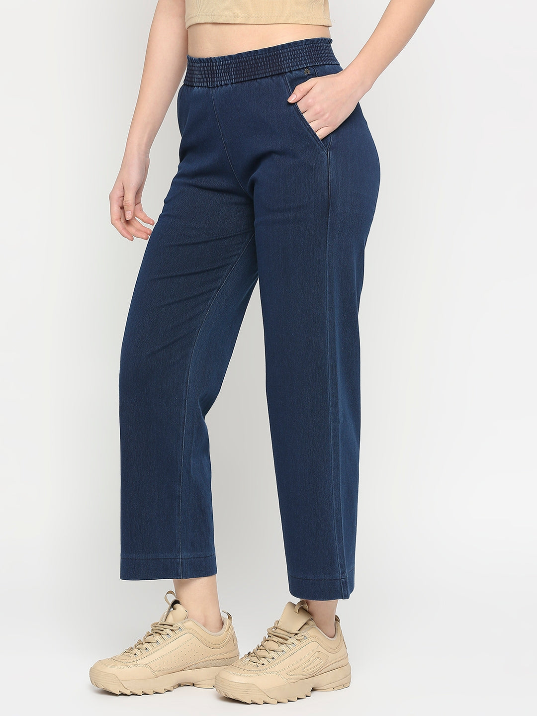 Spykar Women Blue Blended Ankle Length Trackpant