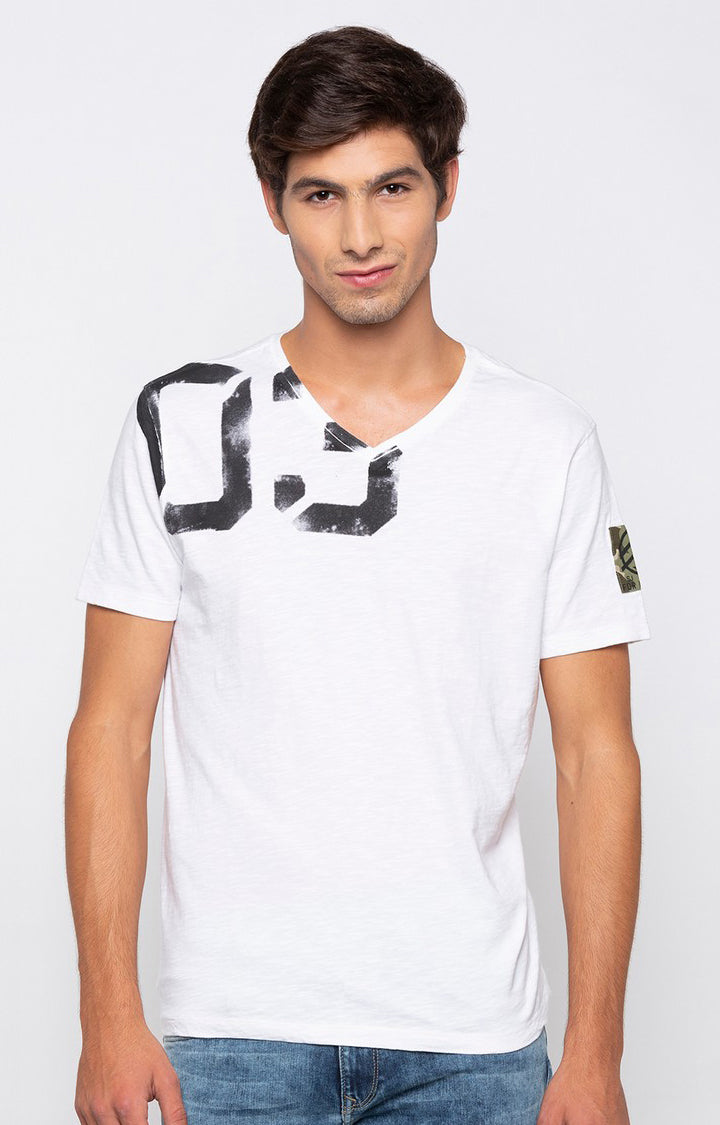 Spykar White Melange Slim Fit Men T-Shirts