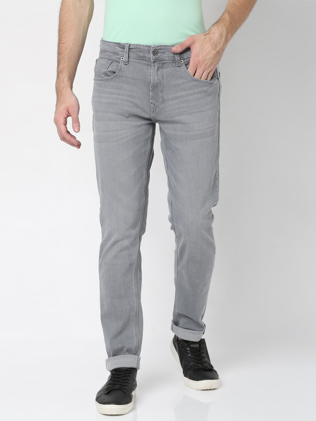 Spykar Men Grey Cotton Comfort Fit Straight Fit Jeans (Ricardo)